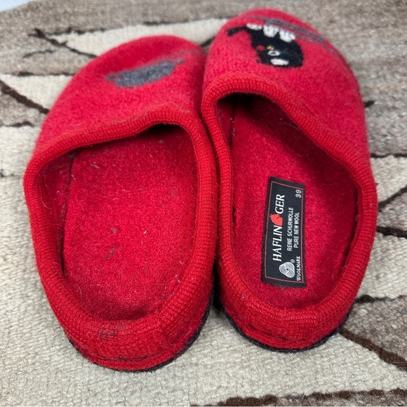 Haflinger Red Cat Slippers wool house shoes slip on 39 yarn soft sole - Picture 5 of 14
